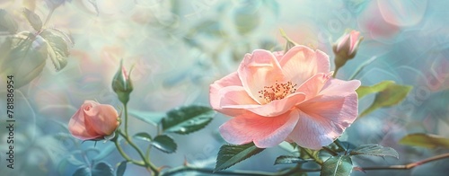 Blossoming Hope A Vivid Pink Rose Amidst the Soft Blur of a Garden Generative AI