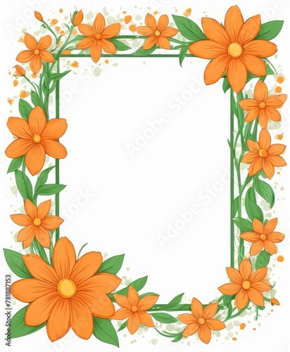 Radiate warmth with our hand-drawn orange floral frame illustration. A blank canvas invites your text or photo, adding a cozy touch to your design © Александр Бердюгин
