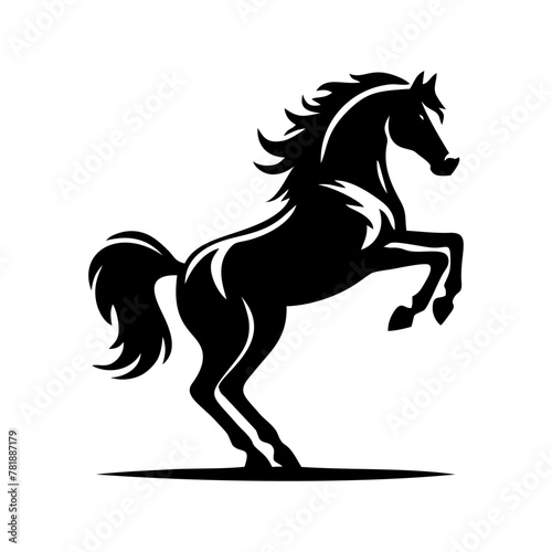 Horse logo vector. Standing stallion vector logo. black and white horse logo design