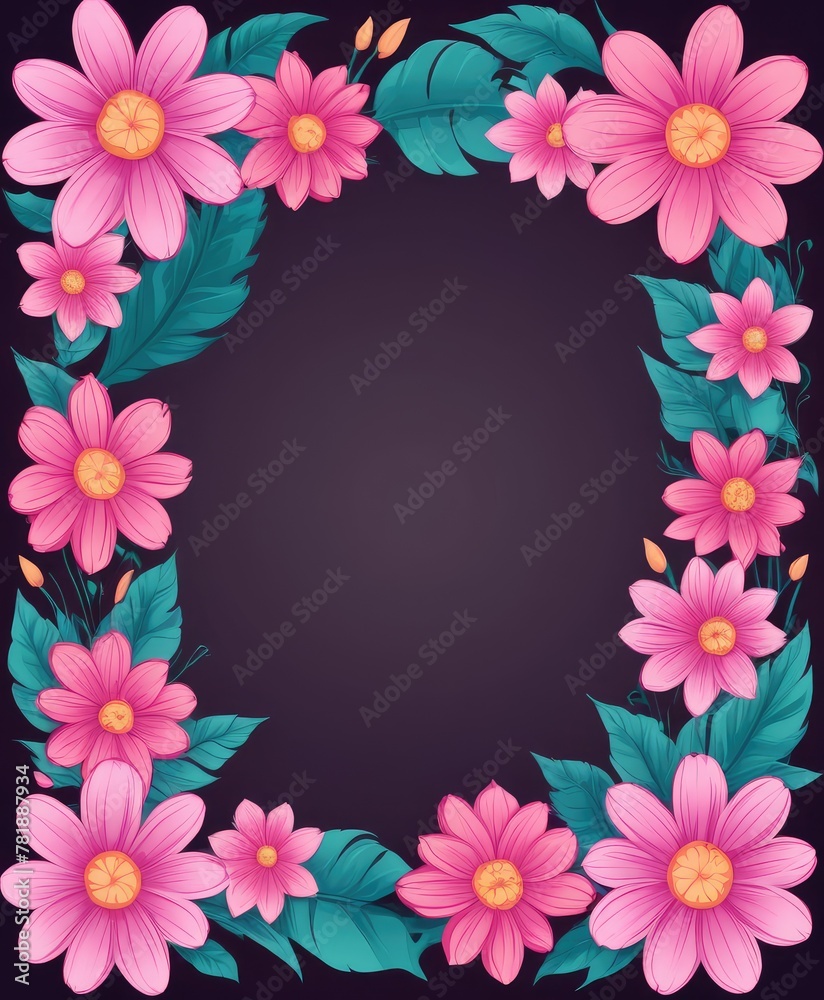 Embrace elegance with our hand-drawn pink floral frame illustration. A blank canvas awaits your text or photo