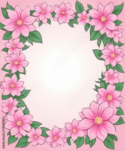 Embrace elegance with our hand-drawn pink floral frame illustration. A blank canvas awaits your text or photo