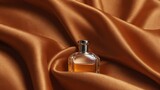 orange smooth silk satin fabric background with beautiful glass for womens perfume bottle from Generative AI