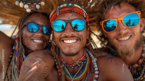Group of Multicultural Friends with Sunglasses Taking a Selfie
