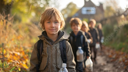 Group of Children on Autumn Nature Walk