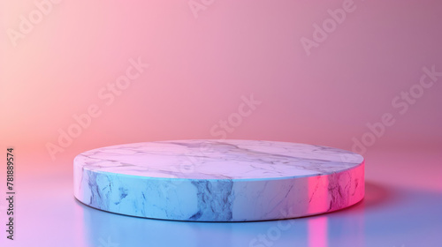 Minimalist white circular marble podium sleek and modern against a soft pastel gradient background