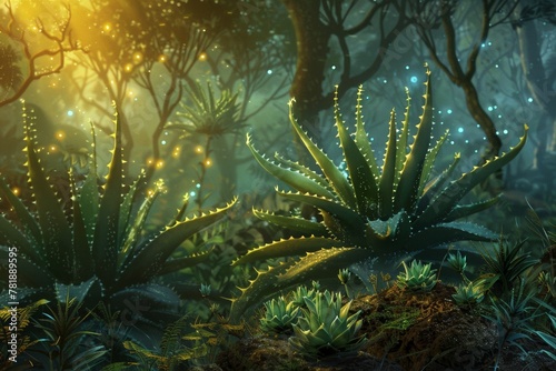 Aloe plant described as the guardian of the secret garden. Their leaves glow with magic and mystery.