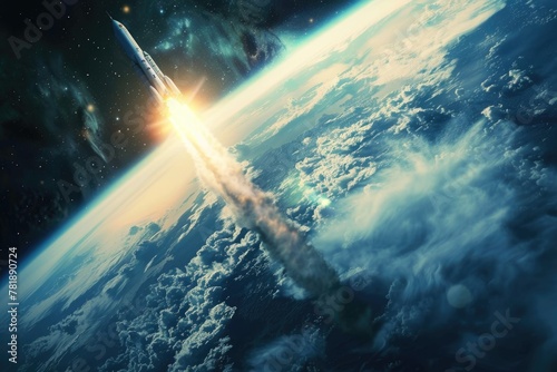 Soaring Rocket Launch Against a Vivid Earth Backdrop
