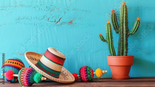 Colorful Cactus with Festive Maracas