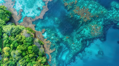 Aerial View of Vibrant Coral Reef in Tropical Blue Waters