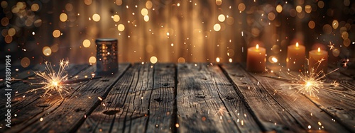 Sparkling Celebration A Festive Scene with a Glowing Sparkler and a Wooden Table Generative AI