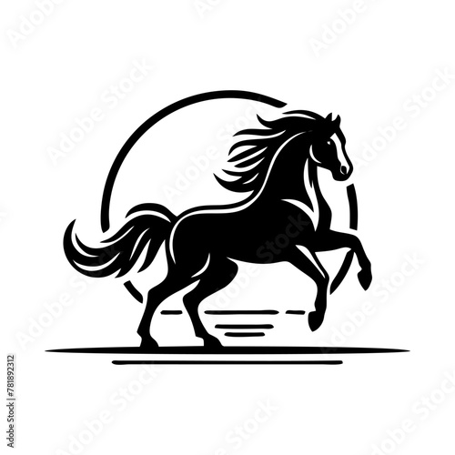 Horse logo vector. Standing stallion vector logo. black and white horse logo design