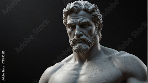 greek god poseidon white smooth marble statue on plain black background from Generative AI