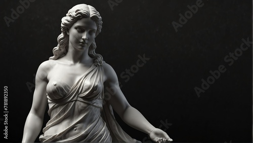 greek goddess aphrodite white smooth marble statue on plain black background from Generative AI photo
