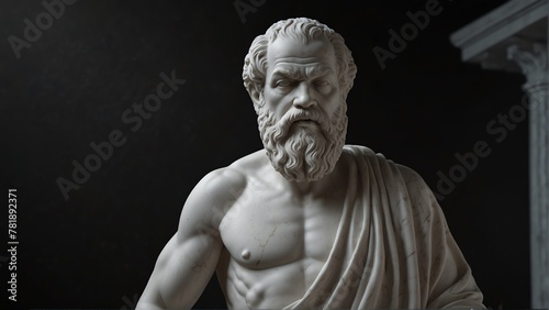 greek philospher socrates white smooth marble statue on plain black background from Generative AI