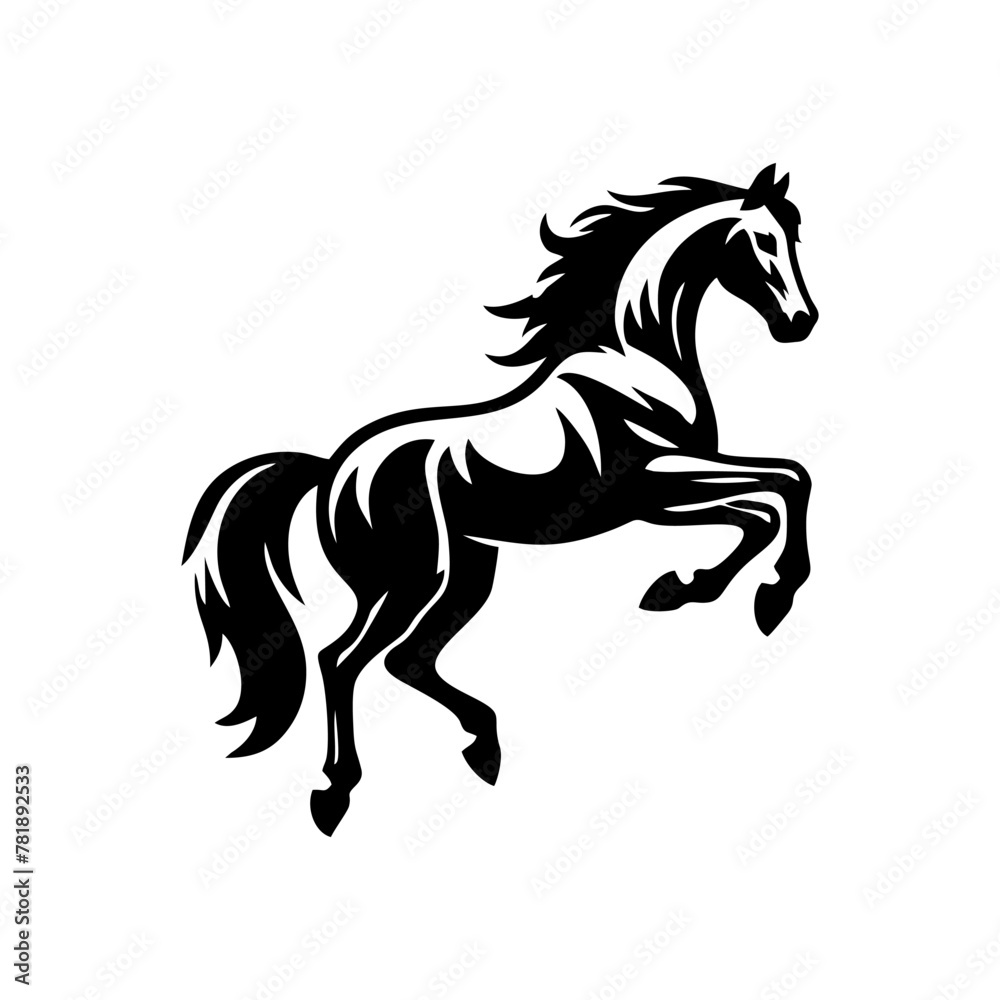 Horse logo vector. Standing stallion vector logo. black and white horse logo design