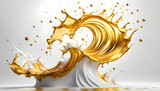 Vorlage und Hintergründe in Gold golden weiß Welle dynamisch spritzig Tropfen Wirbeln flüssig, Wirbel kraftvoll leuchtend lebendig Energie geladen metallisch Honig glänzend rein Reichtum Luxus edel