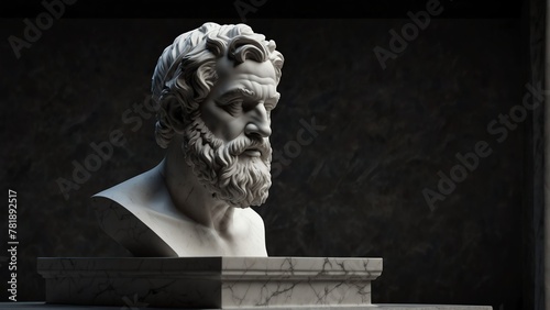 plato white smooth marble statue on plain black background from Generative AI