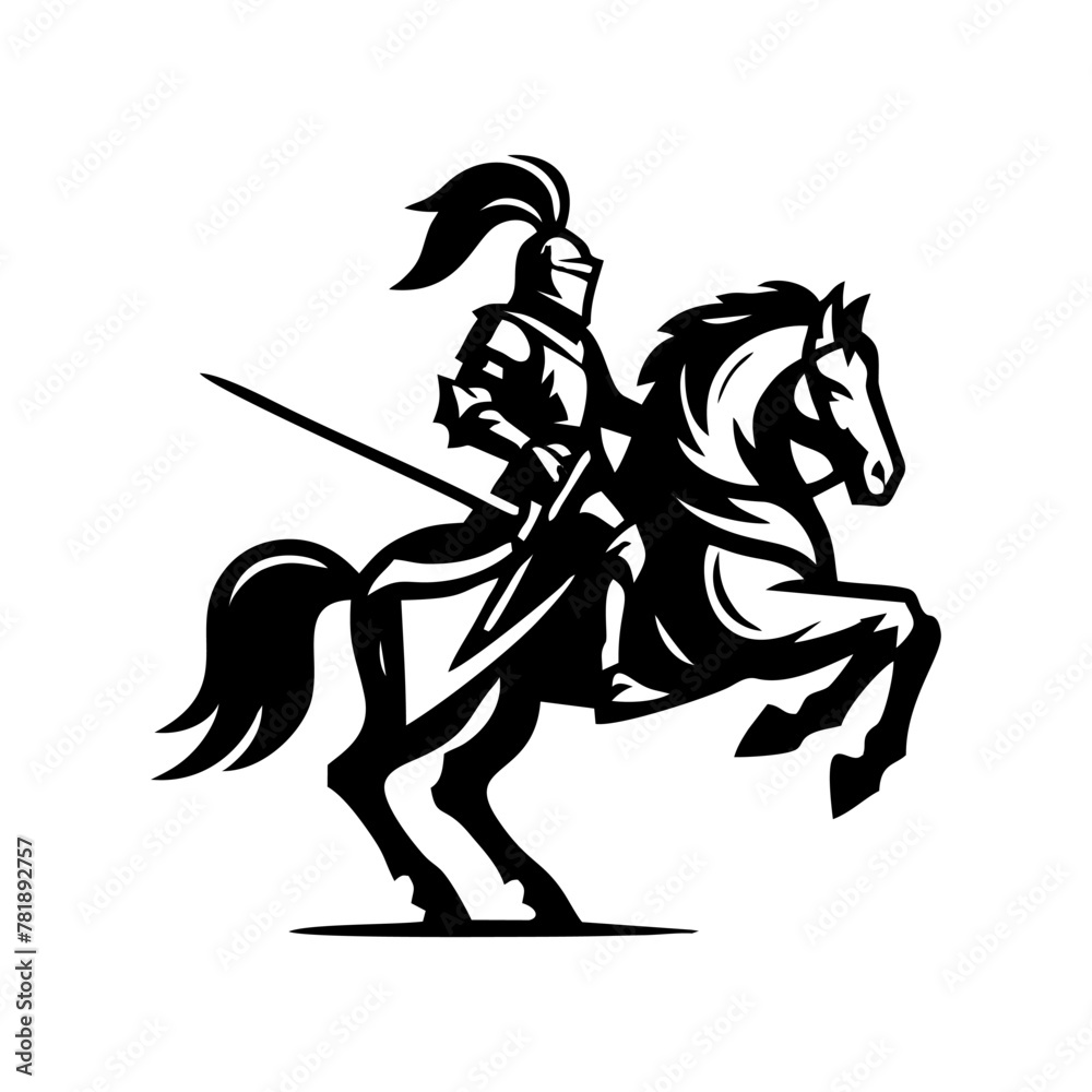 Obraz premium equestrian knight vector logo design. Horse warrior vector. war horse silhouette