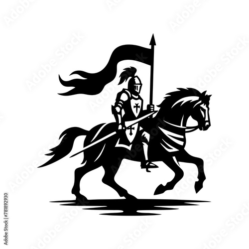 equestrian knight vector logo design. Horse warrior vector. war horse silhouette