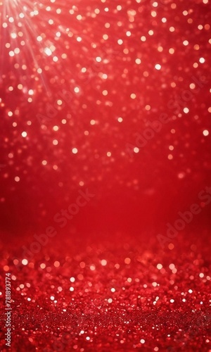 Red glitter christmas abstract background with bokeh defocused lights.