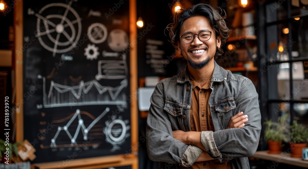 A male teacher Standing in Front of Chalkboard