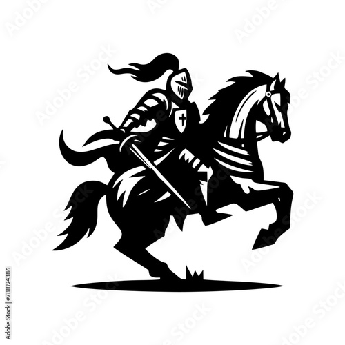 equestrian knight vector logo design. Horse warrior vector. war horse silhouette