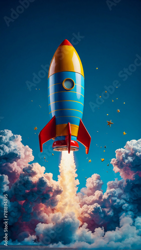 Rocket taking off on a clean background as an illustration of a new business starting and new beginnings