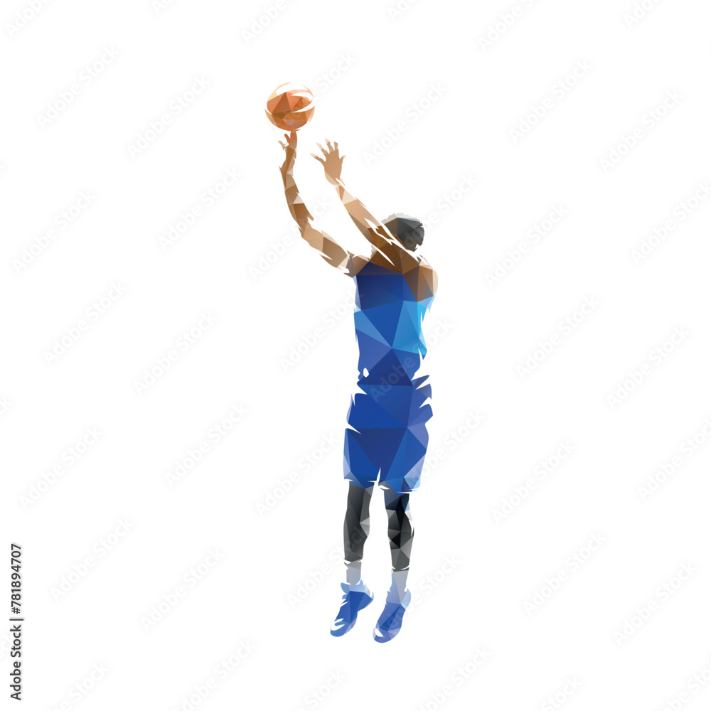 Naklejka premium Basketball player shooting ball, jump shot. Isolated low poly vector illustration