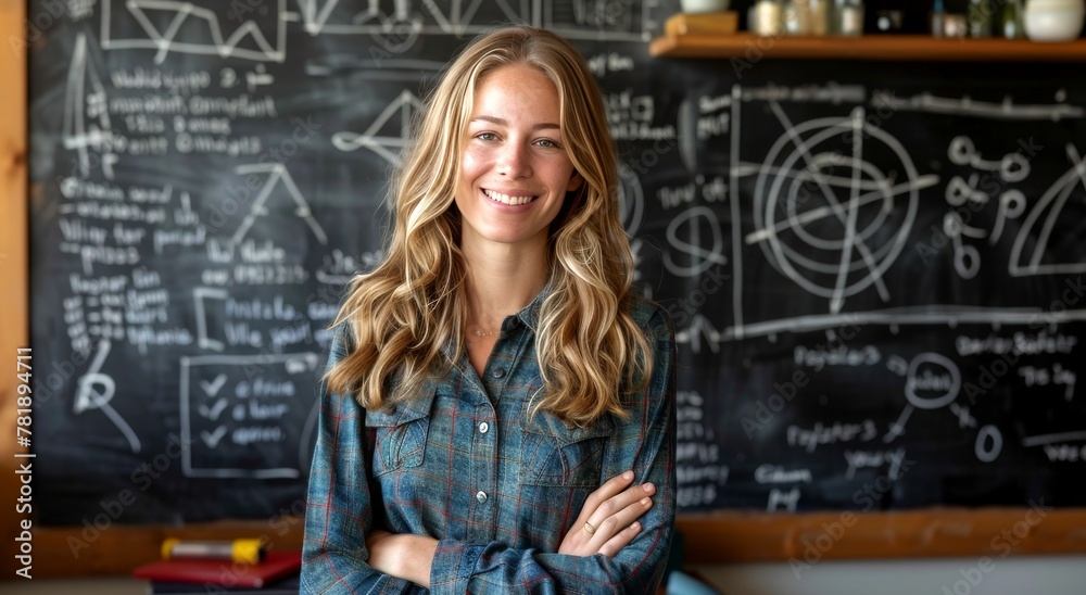 A female teacher Standing in Front of Blackboard Writing A female teacher Standing in Front of Blackboard Writing