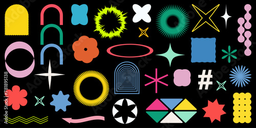 Shape set y2k style for banner. Y2k aesthetic.Shape set y2k style for decoaration.Simple shapes.Shape set y2k style for poster.Trendy 90s.Trendy geometric forms.