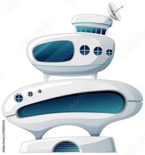 Stylized vector of a modern, sleek space station