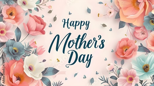 A modern illustration of a happy mother's day, with paper flowers and letteron. The illustration can be used in the newsletter, brochures, postcards, tickets, advertisements, banners ai generated  photo