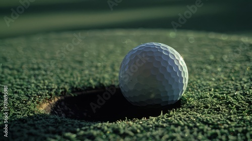Golf ball on edge of hole, perfect for golfing precision and sports themes.
