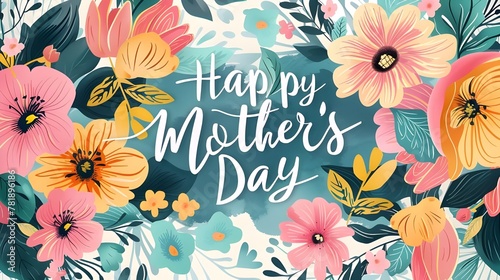 A modern illustration of a happy mother's day, with paper flowers and letteron. The illustration can be used in the newsletter, brochures, postcards, tickets, advertisements, banners ai generated  © Hamid