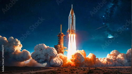 Rocket taking off on a clean background as an illustration of a new business starting and new beginnings photo