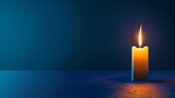 Burning Candle on Midnight Blue Background with Space for Text, text overlay, copy space