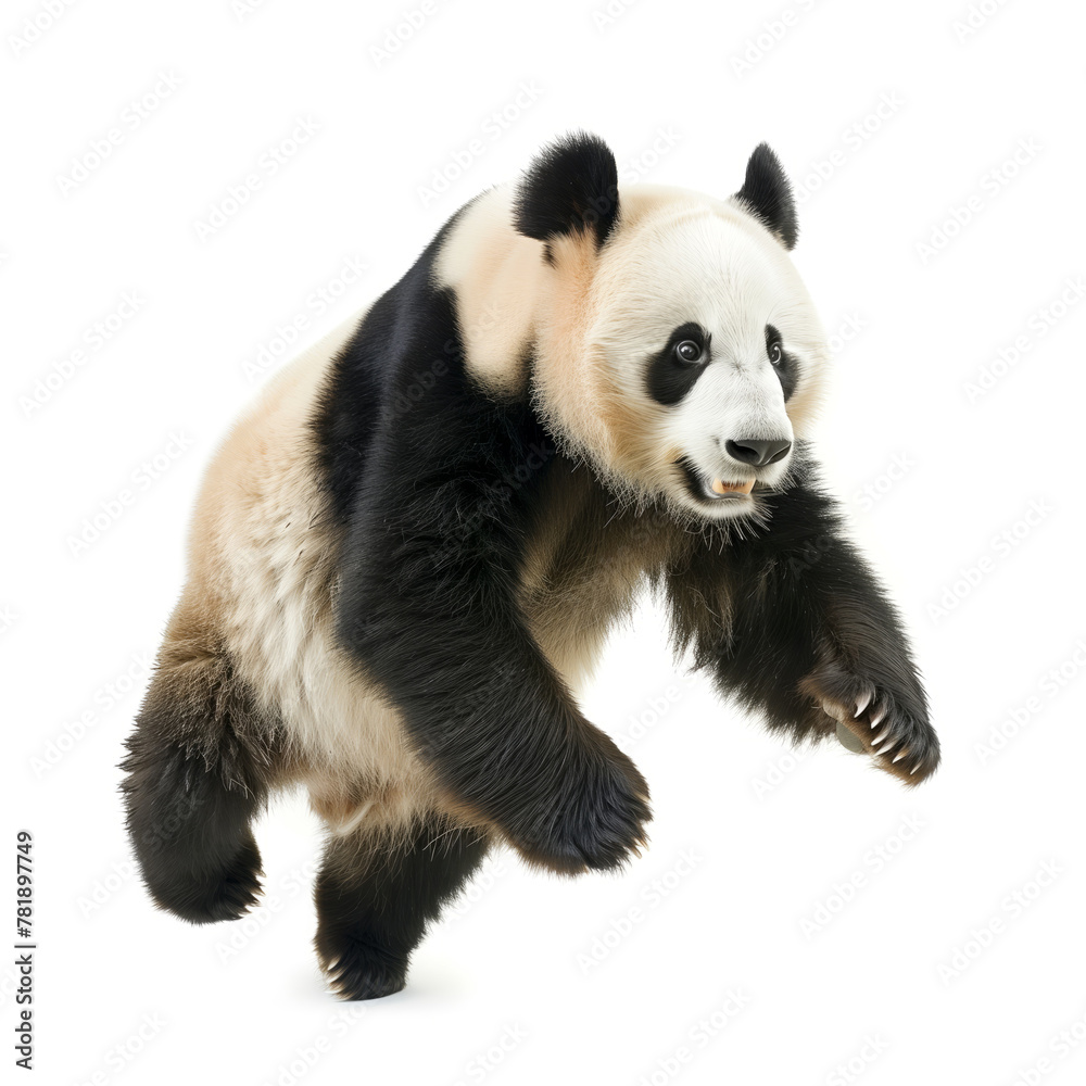 Giant panda walking on all fours isolated