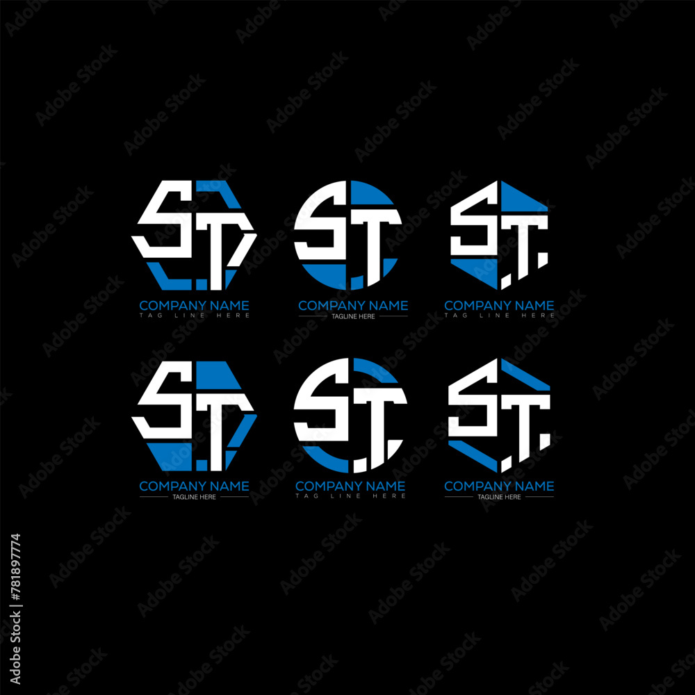 Obraz premium ST minimalist and classic logo set design.ST monogram polygonal and circle shape vector. ST unique design.