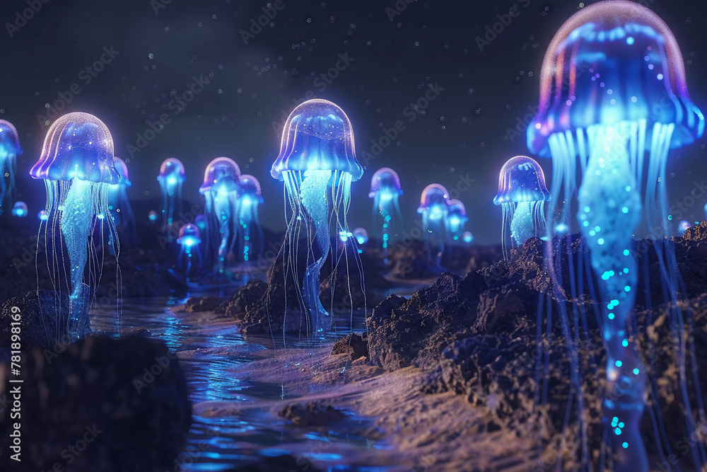 Bioluminescent jellyfish on Mars, a 3D view of interplanetary lighting solutions