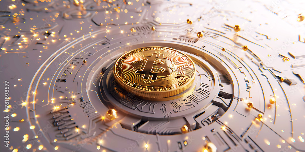 Bitcoin golden coin background. Generative ai design art concept.