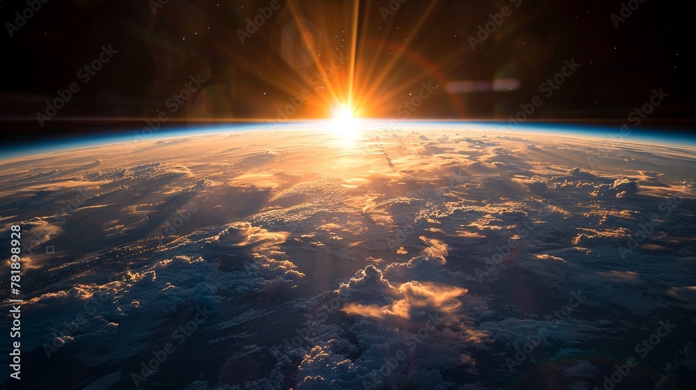 Obraz premium The integration of AI with satellite technology, illuminating weather prediction at dawn