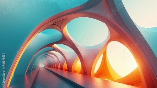 Abstract Architectural Elements: A 3D vector illustration of a series of arches intersecting at various angles photo