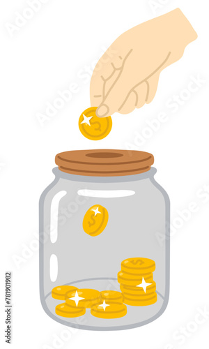 Vector illustration jar with coins for digital stamp,greeting card,sticker,icon, design