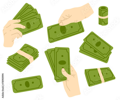 Vector illustration banknote money set for digital stamp,greeting card,sticker,icon, design