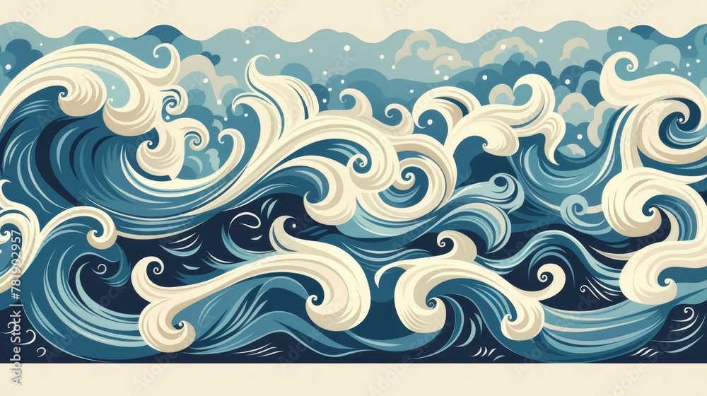 Patterned Borders: A vector graphic featuring a border with a pattern of stylized waves Patterned Borders: A vector graphic featuring a border with a pattern of stylized waves