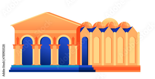 Church of All Nations - modern flat design style single isolated image. Neat detailed illustration of Basilica of the Agony, is a Roman Catholic temple located in East Jerusalem. Pilgrimage idea