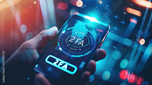 2FA secure account login connection or cybersecurity service concept of mobile and computer secure connection as trusted device closeup and two step factor authentication code verified credentials