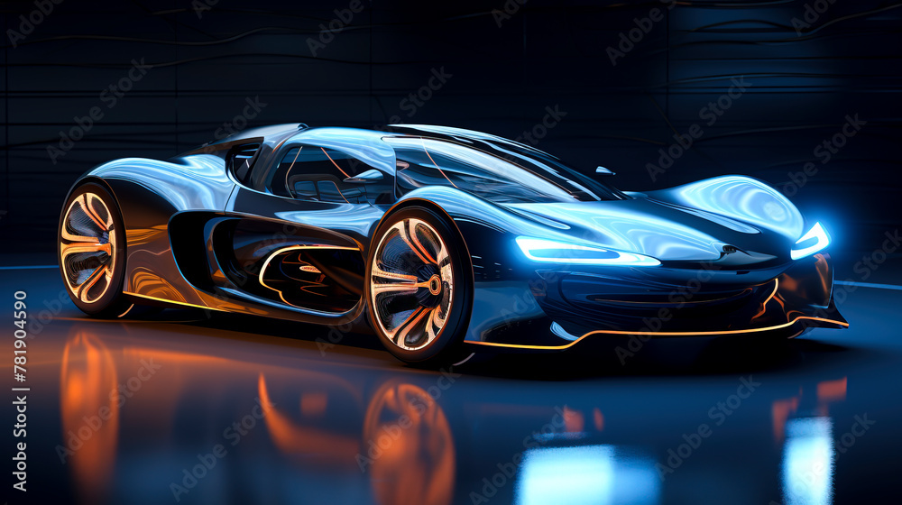 Blue Light Futuristic Electric Car Stunning Angular Design and Photo Realism