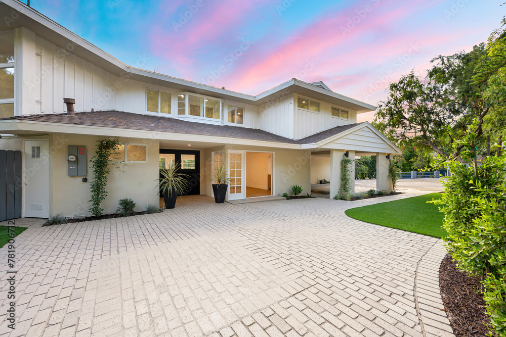 Remodeled Los Angeles home yard with lush trees