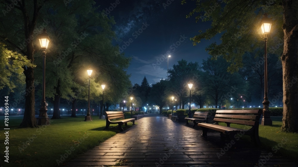 Empty park at night